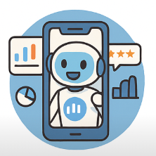 AI assistant on phone screen with data charts — marketing automation and analytics