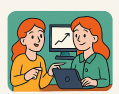 Two women reviewing website traffic growth — SEO reporting and analytics for small businesses
