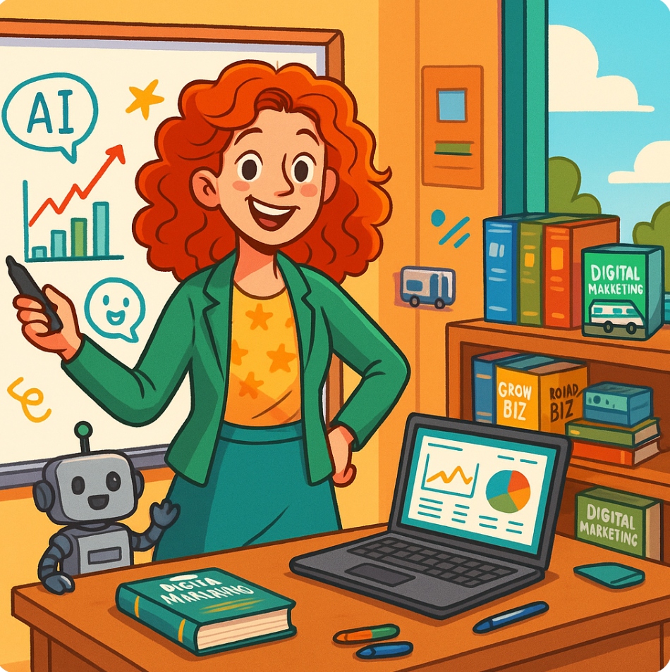 Redhead collaborates with AI to teach SEO