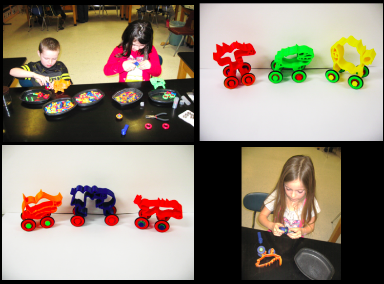 A boy and a girl are playing with toys on a table