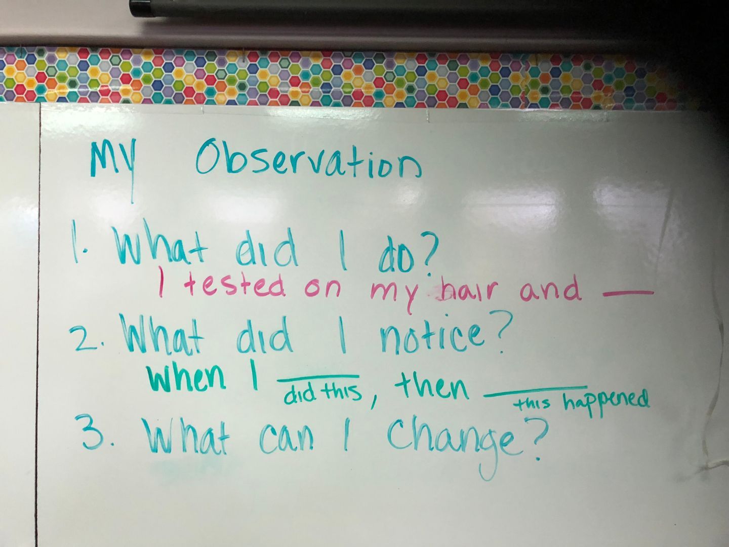 A white board with my observation written on it