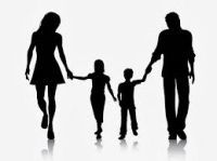 A silhouette of a family holding hands on a white background.