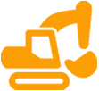 Un icono de excavadora naranja sobre un fondo blanco.