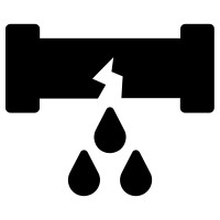 A broken pipe with water drops coming out of it.