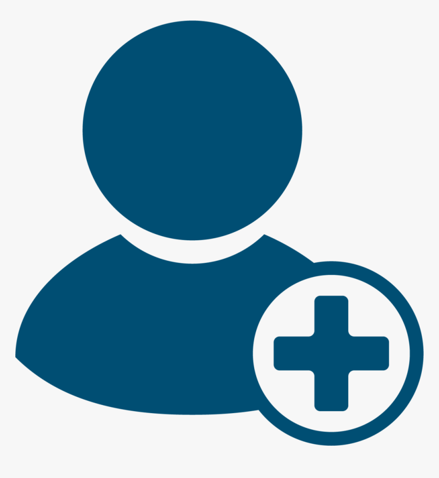 A blue icon of a person with a plus sign.
