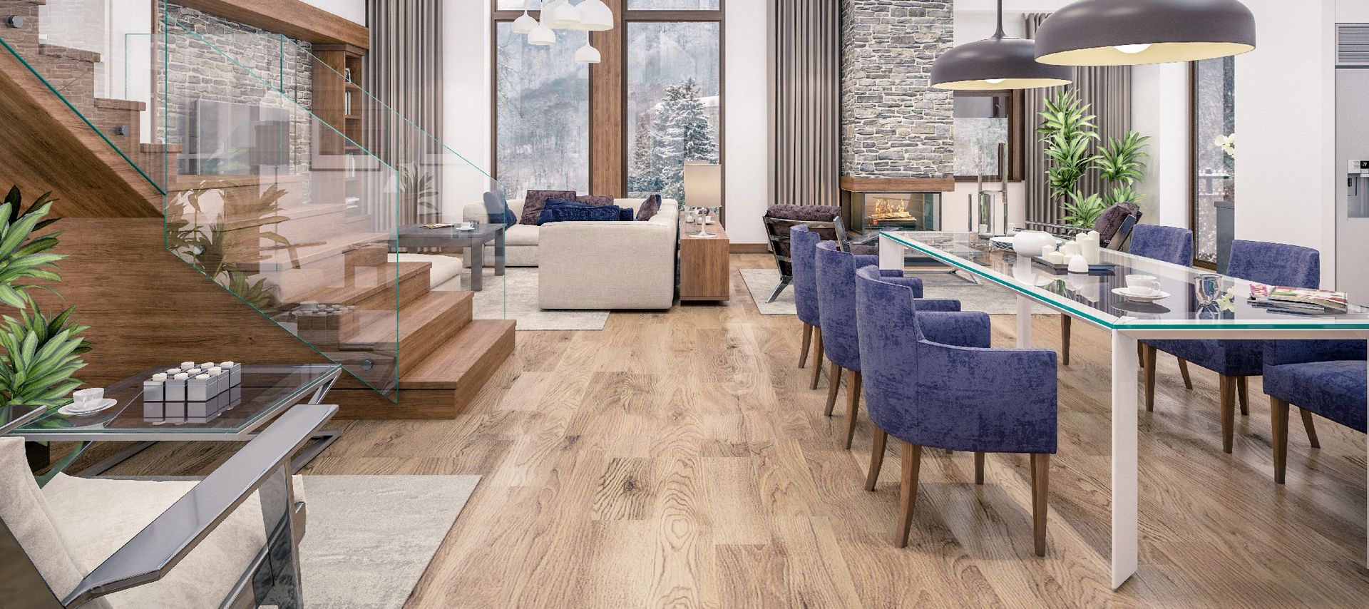 3D Rendering Of Living Room Of Chalet  - Lakewood, CA - Wise Floor Pros 