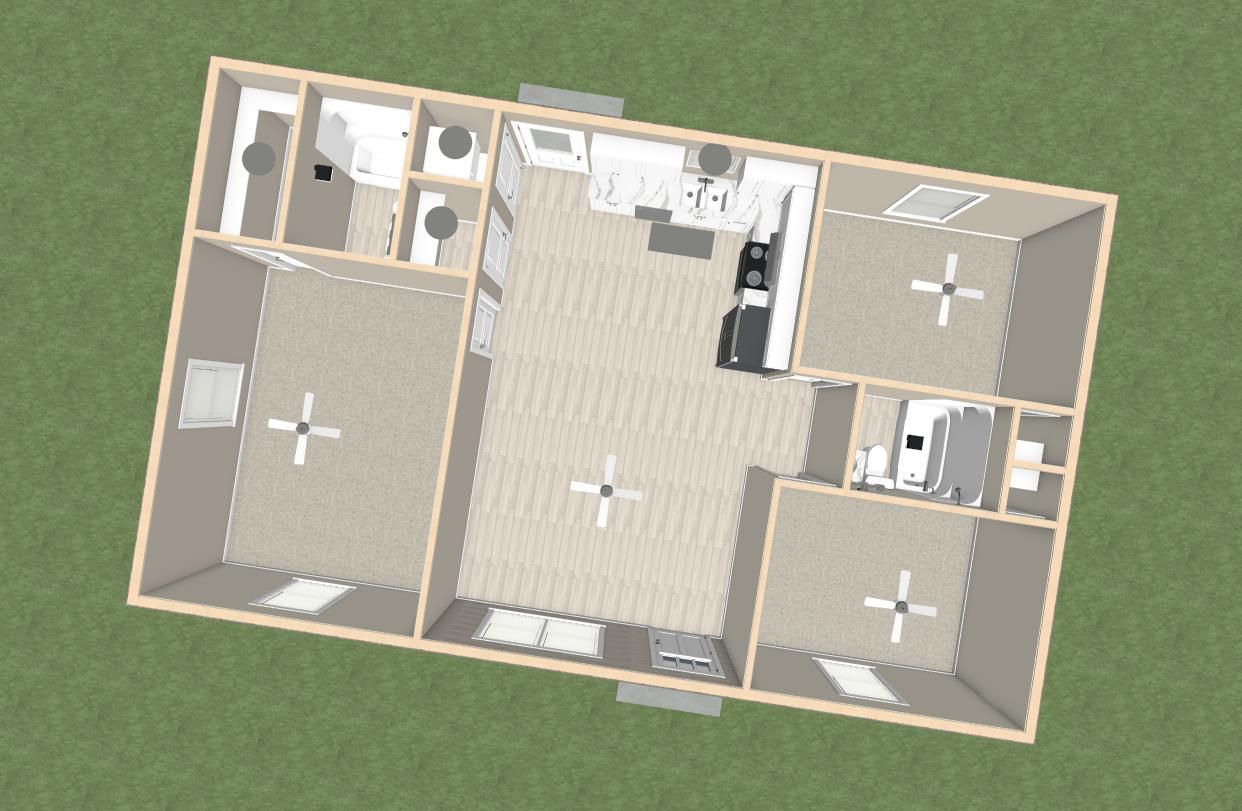 An aerial view of a floor plan of a house.