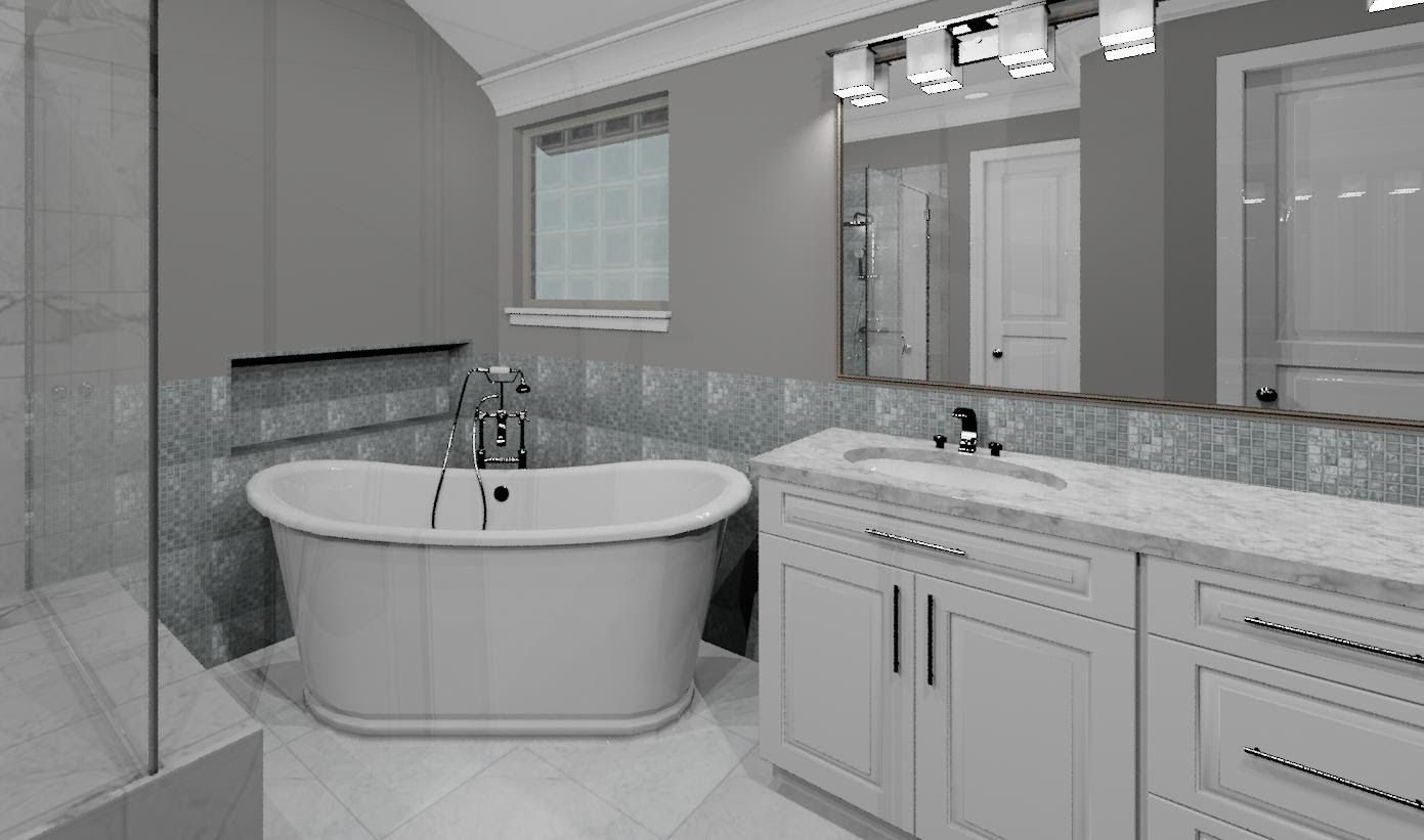 A bathroom with a tub, sink, and mirror.