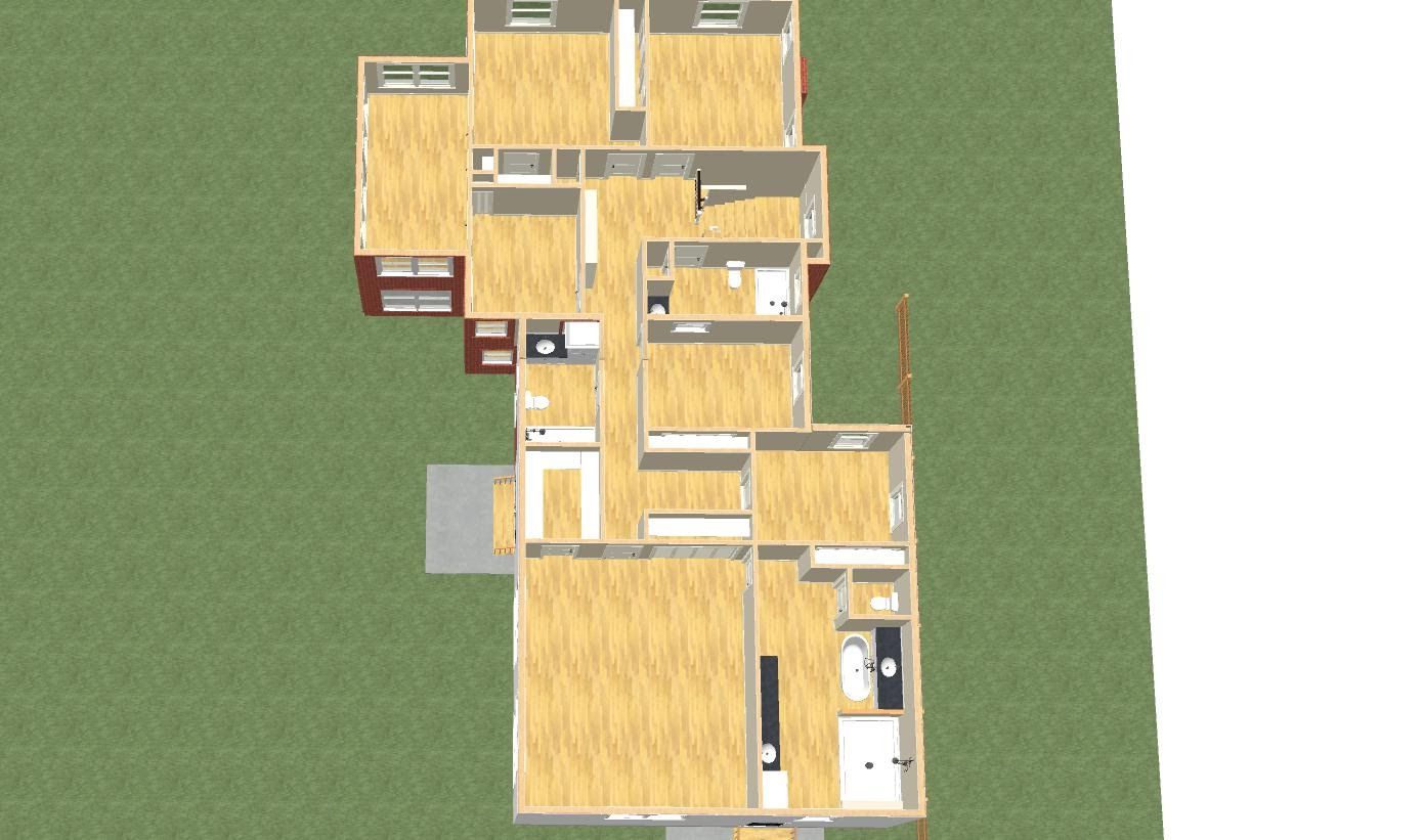 An aerial view of the floor plan of a house.