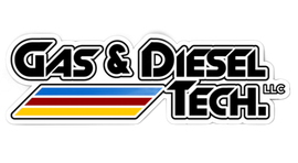 Gas & Diesel Tech LLC logo with black text on a white background, featuring a colored bar.