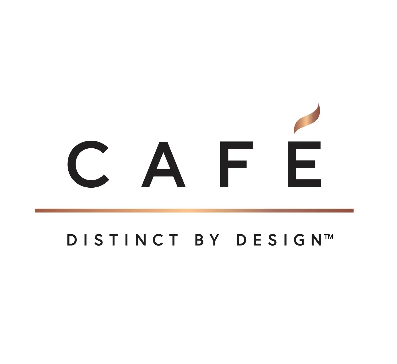 A logo for a coffee shop called cafe distinct by design.