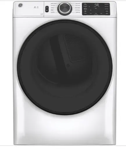 A white washer and dryer with a black door