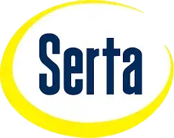 The serta logo is a blue and yellow circle on a white background.