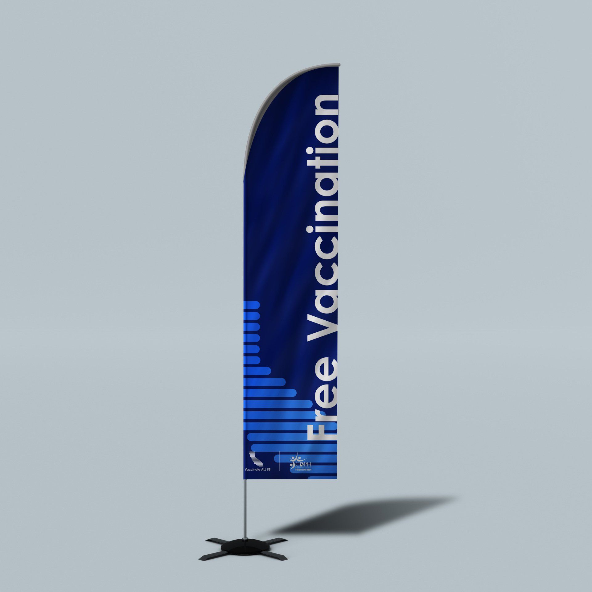 a blue flag that says free vaccination on it