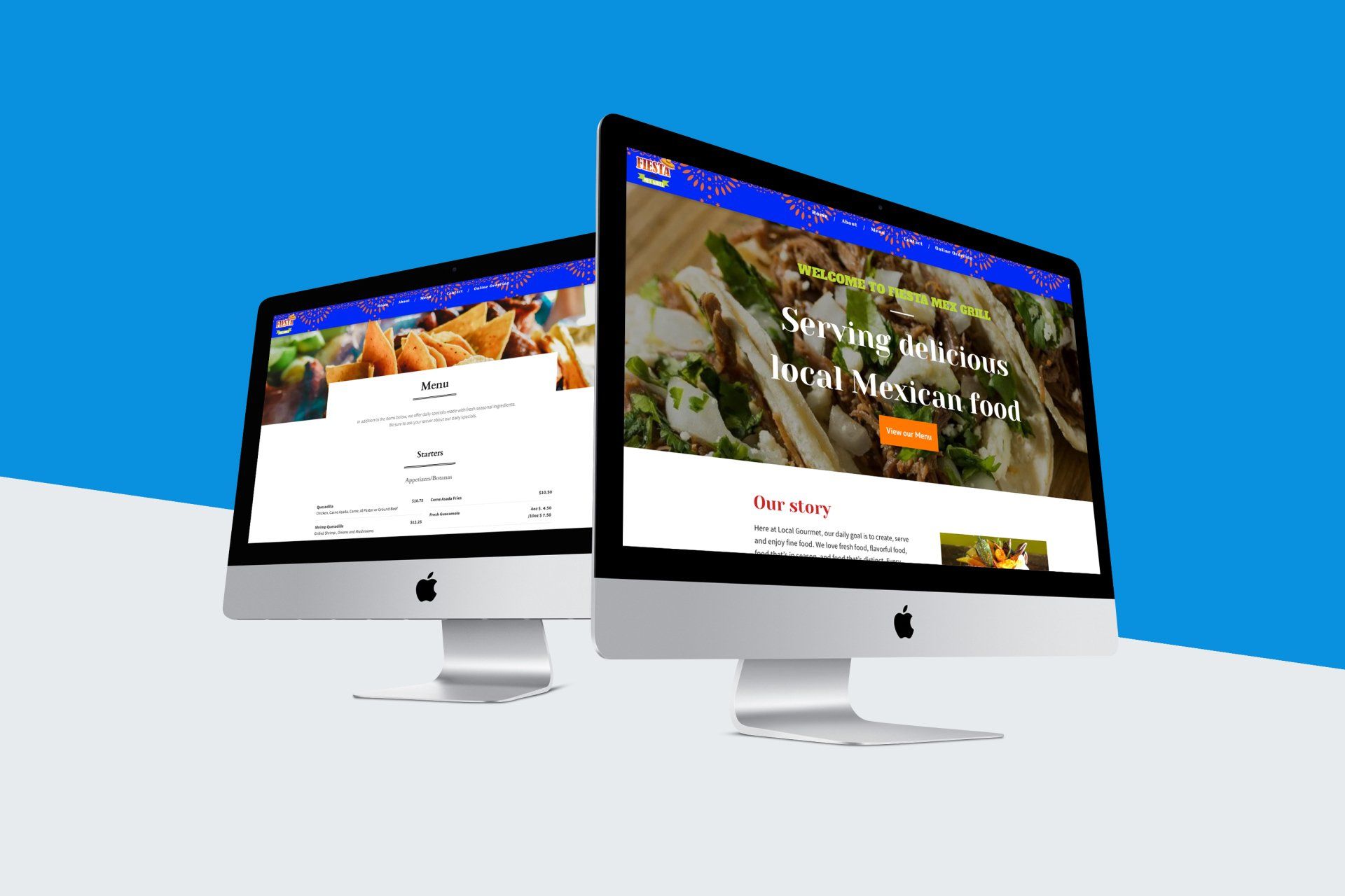 two computer monitors are sitting next to each other on a table .