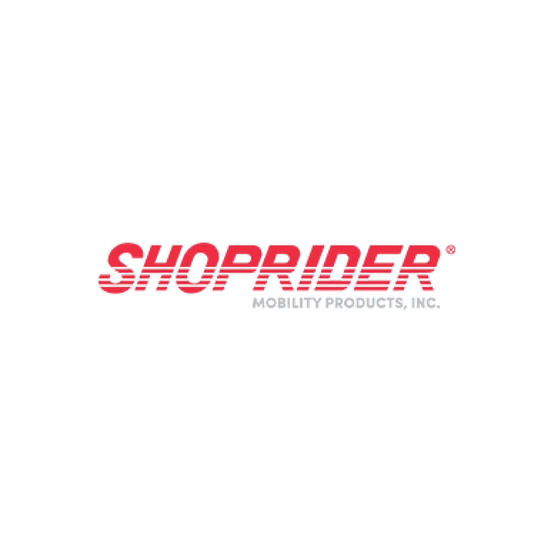 the logo for shoprider mobility products inc. is red and white .