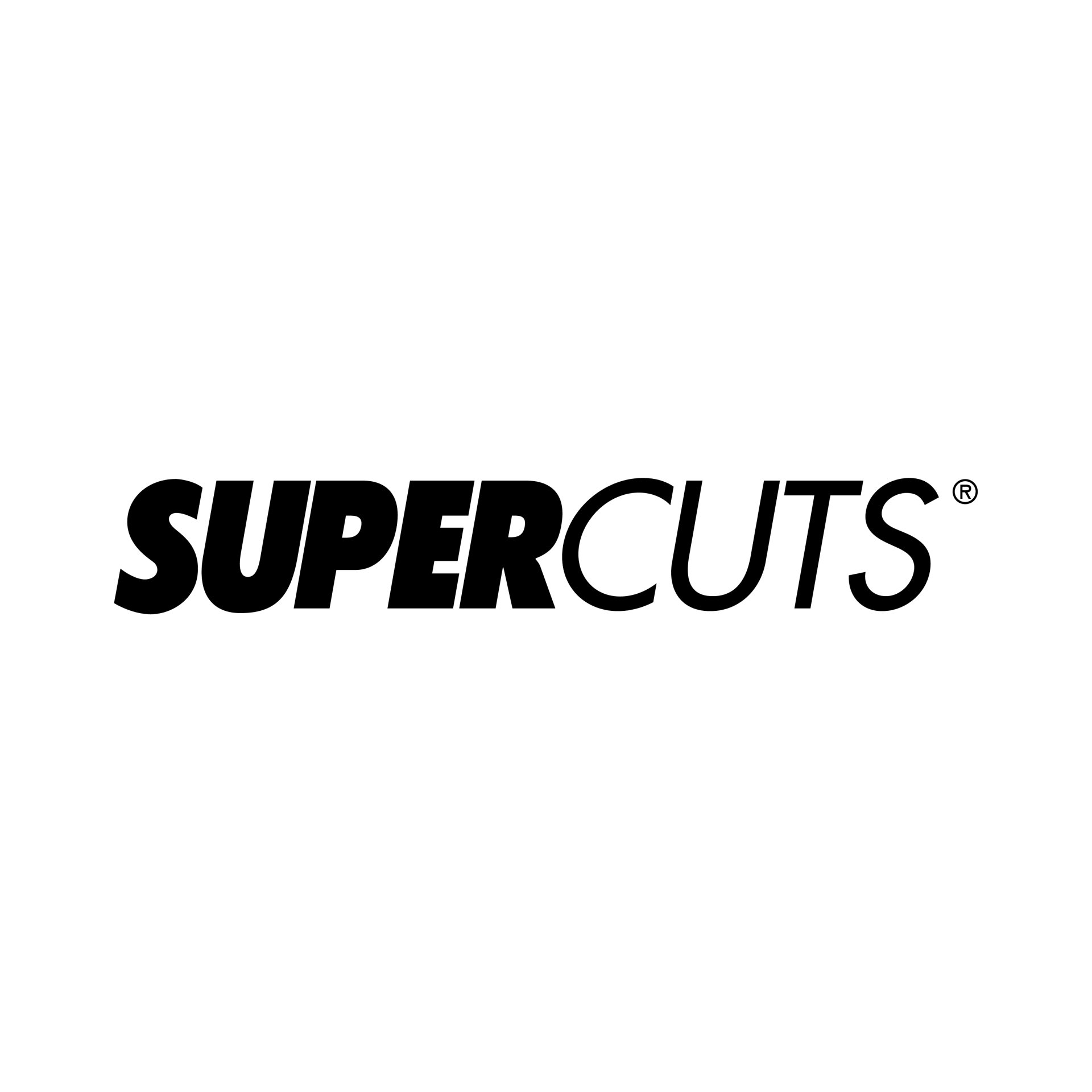 a black and white logo for supercuts on a white background .