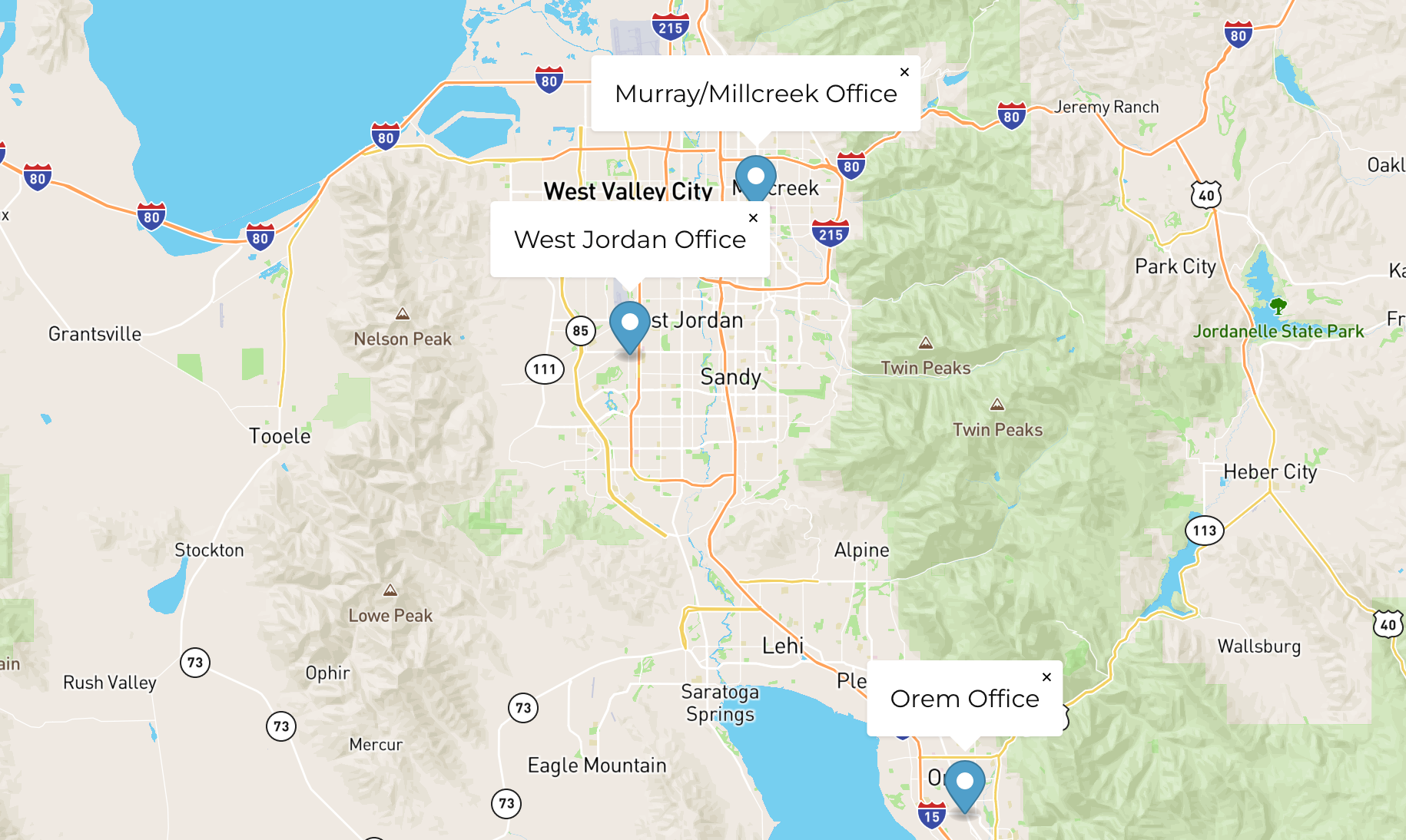 Map of locations in Salt Lake City