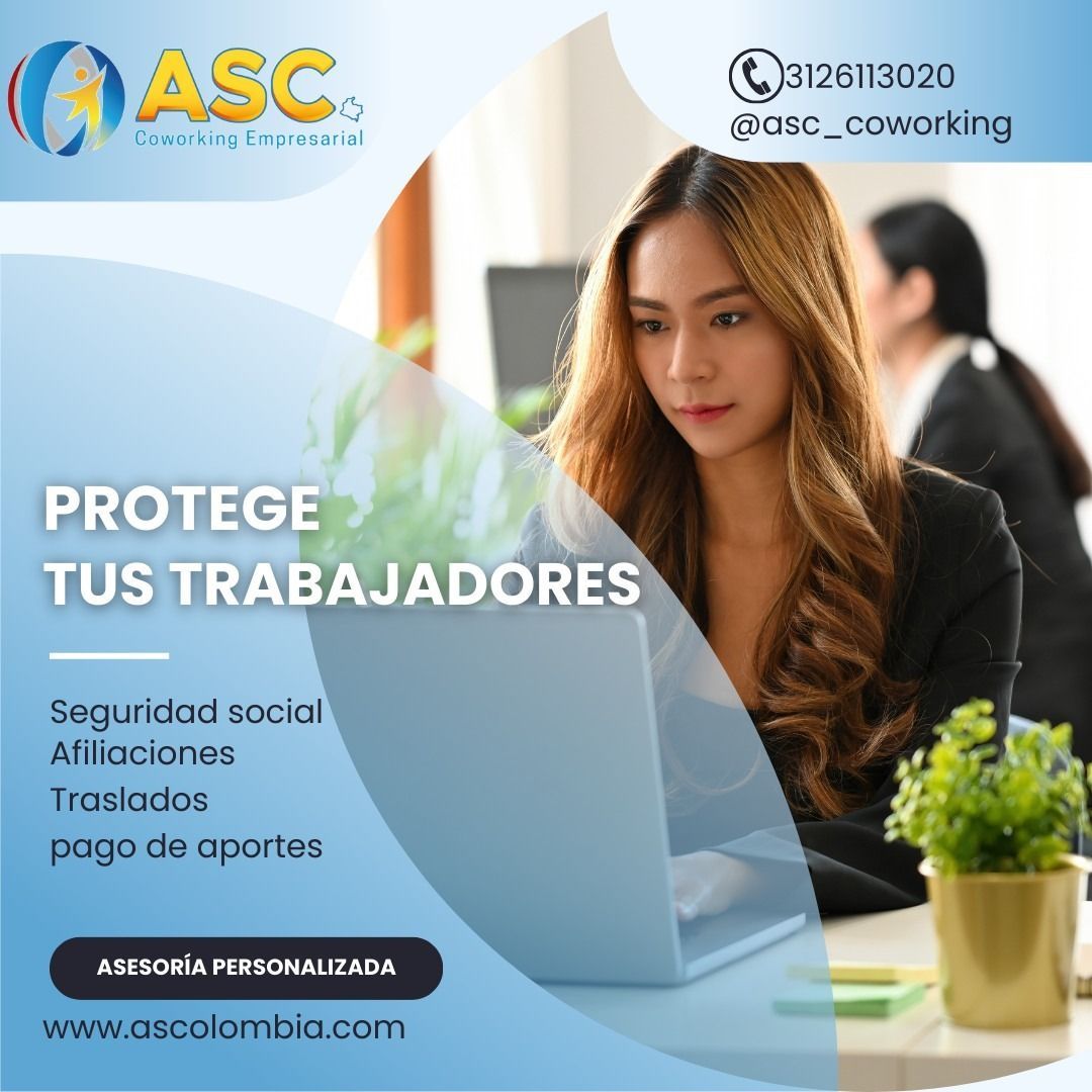 Anuncio profesional de ASC Coworking, que ofrece servicios de seguridad social y nómina