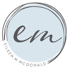 The logo for ellen mcdonald is a circle with the letter m in it.