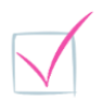 A pink check mark in a square on a white background.