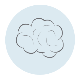 A drawing of a cloud in a circle on a blue background.
