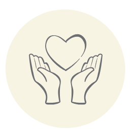 A drawing of two hands holding a heart in a circle.