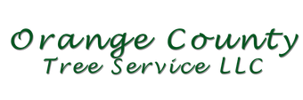 The logo for orange county tree service llc is green and white.