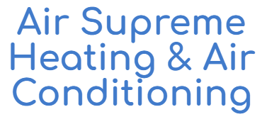 The logo for air supreme heating and air conditioning is blue on a white background.