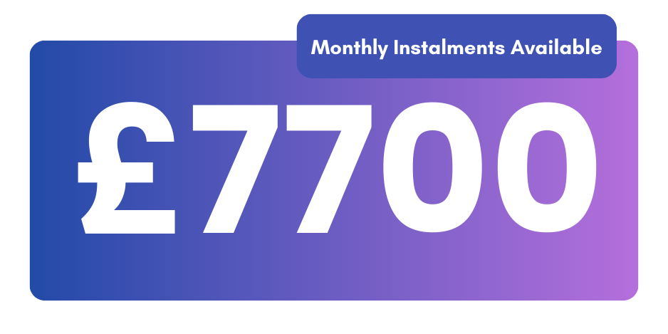 Price of £7700 displayed on a purple and blue gradient background, with the text 