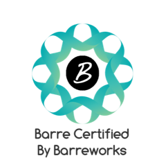 A logo that says barre certified by barreworks