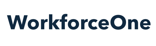 WorkforceOne logo in dark teal text on a white background.