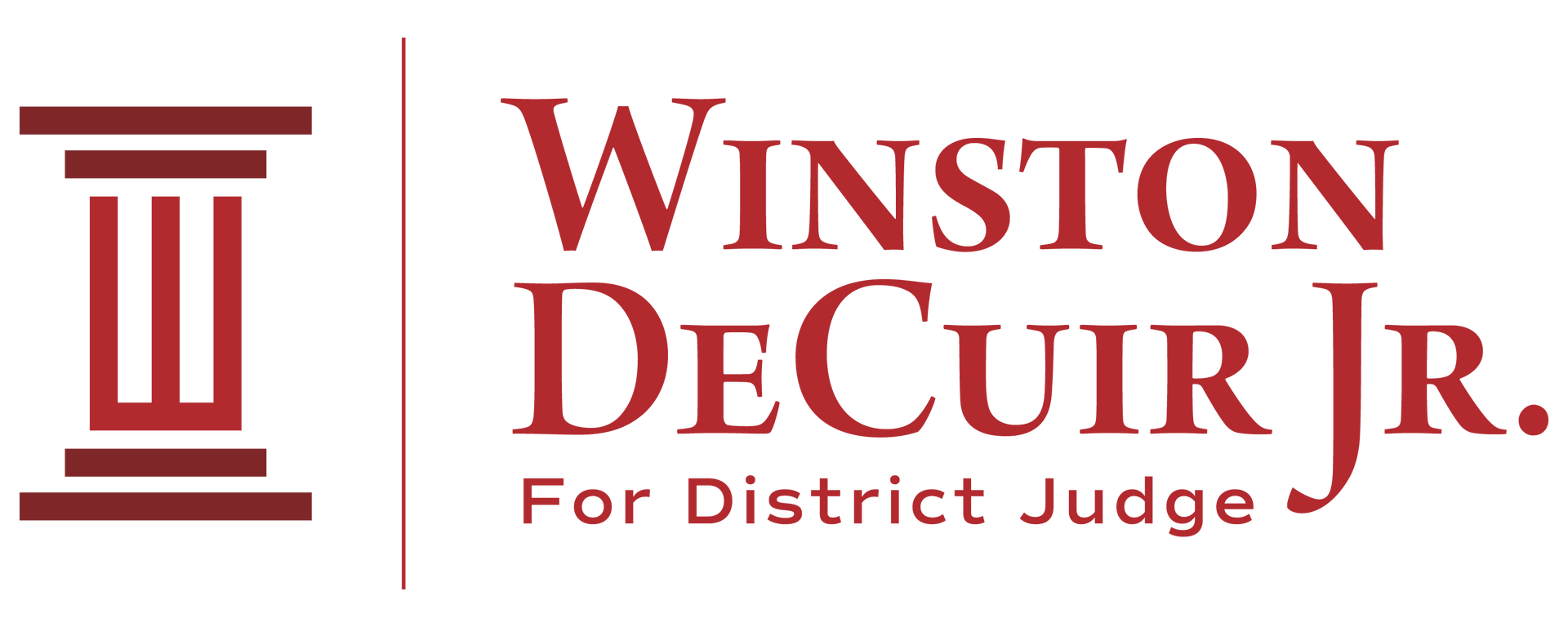Winston DeCuir Jr. for District Judge campaign logo in red with a courthouse column icon