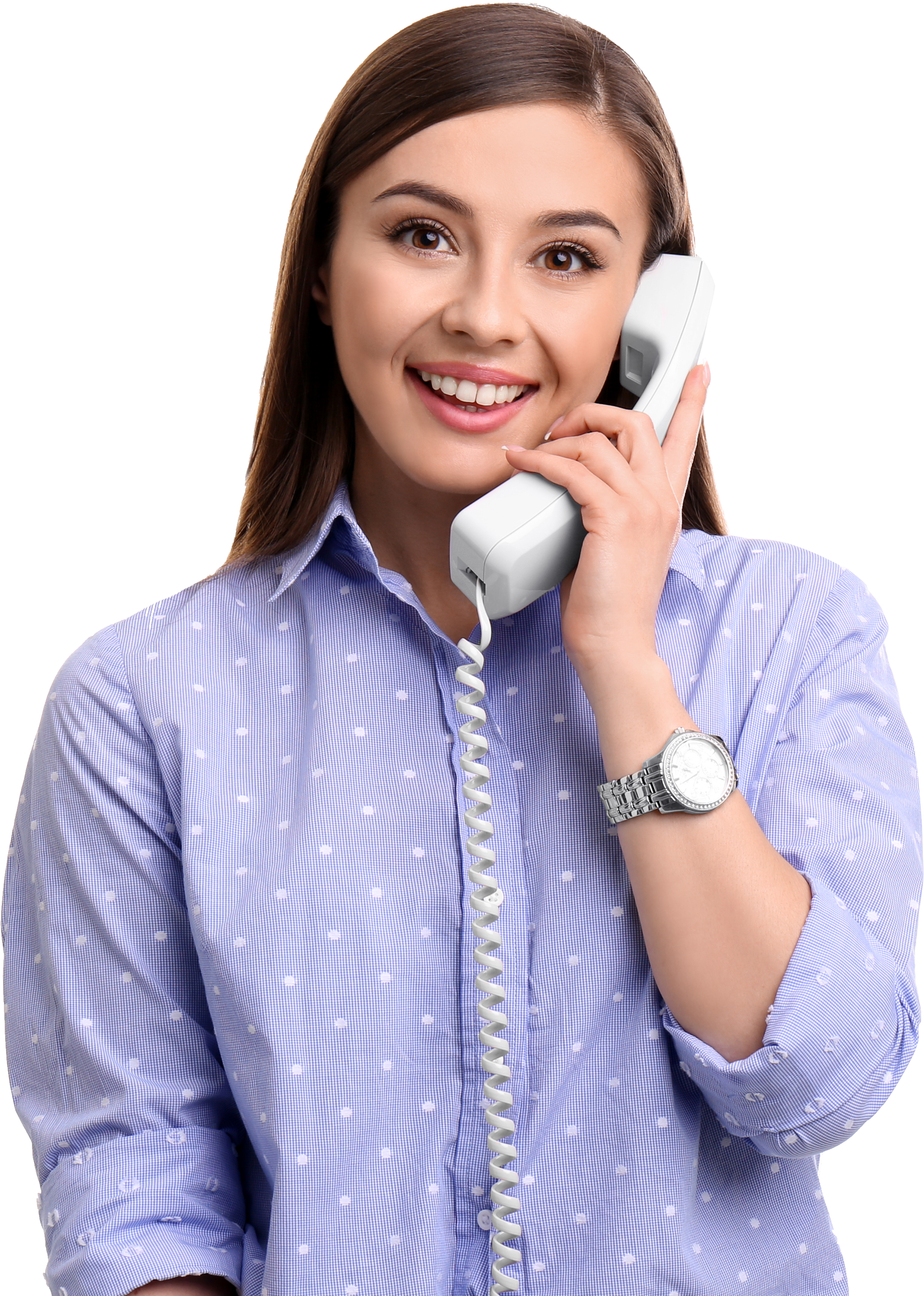 Woman Smiling While Talking on a Telephone