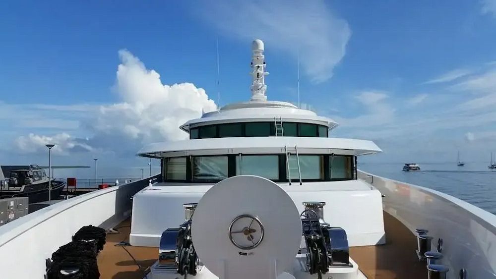 The Front of a Large White Yacht in the Ocean — Seabourne Electronics PTY Ltd in Railway Estate, QLD