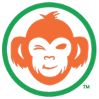 An orange monkey is winking in a green circle ..
