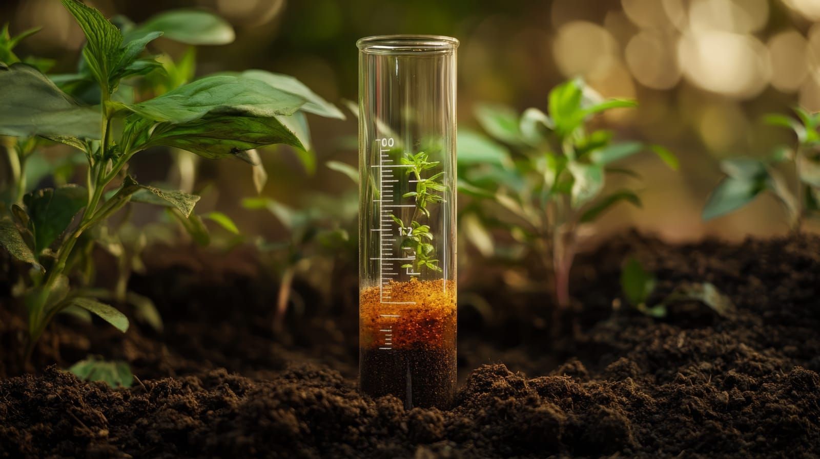 soil testing with a test tube in the soil