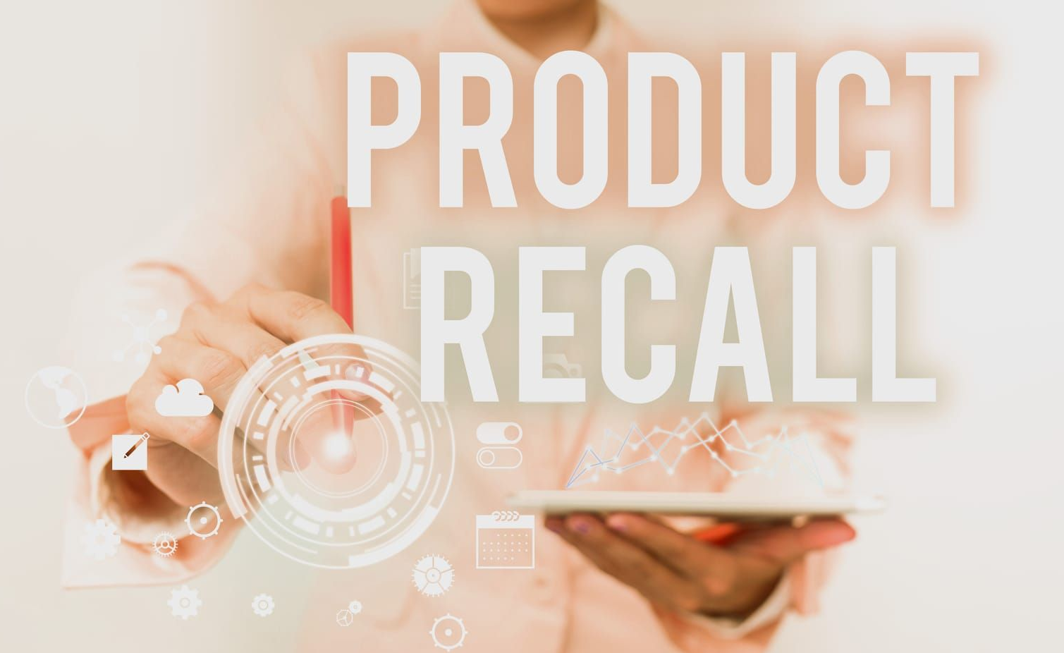 Business Woman Touching Digital Data On Holographic Screen Interface for product recall