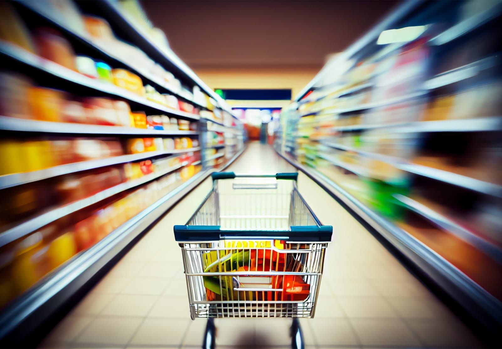 Supermarket Grocery Shopping Cart Blurred Background