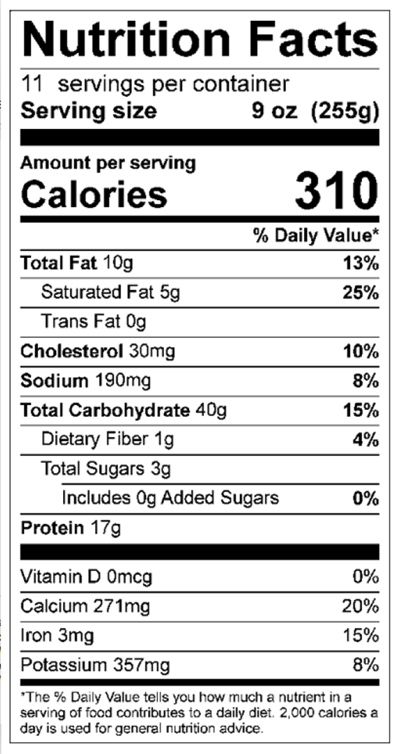 Nutrition Fact Panel RL Labs