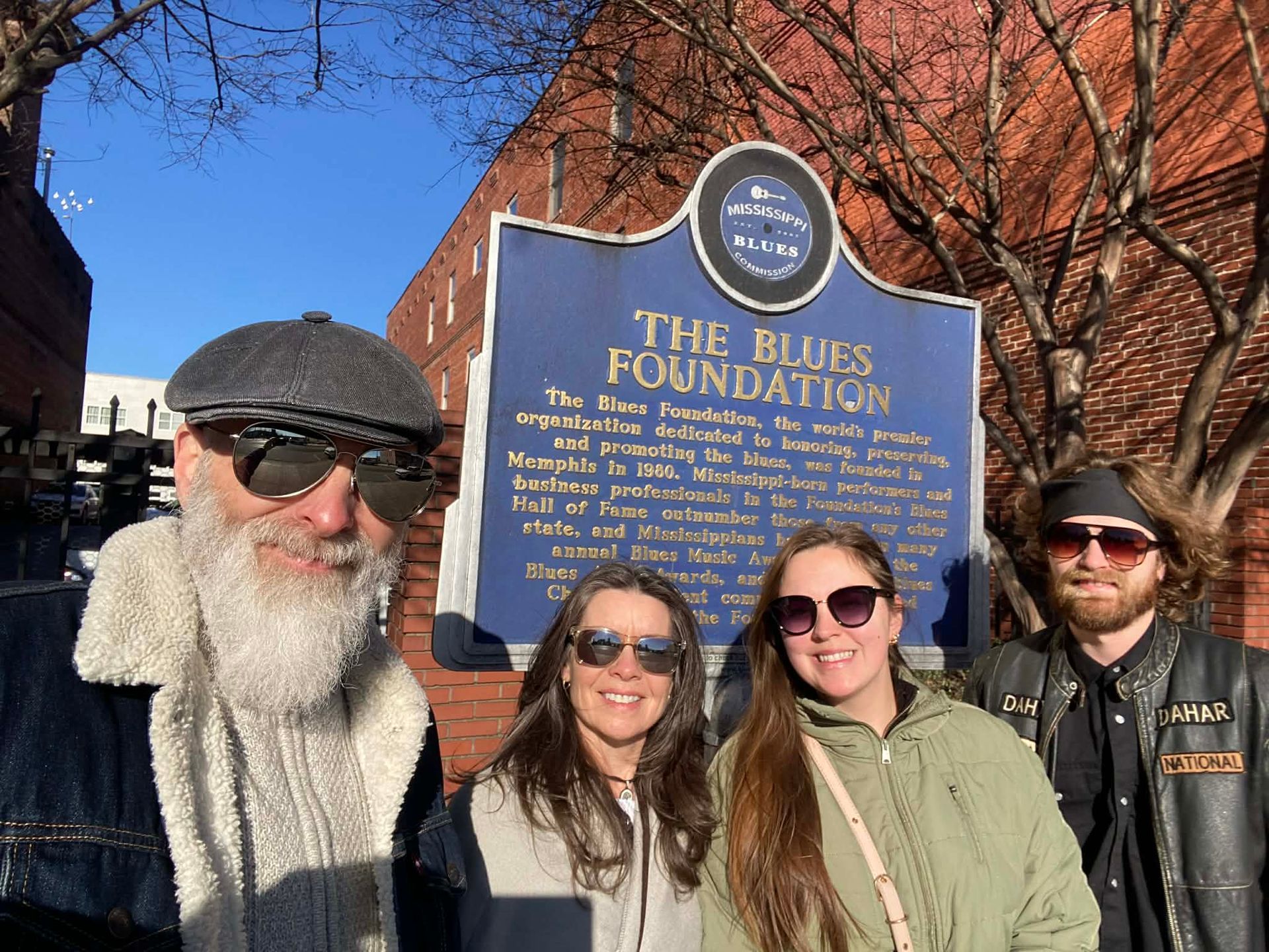 Father'n'Son posing in front of the Blues Foundation's sign