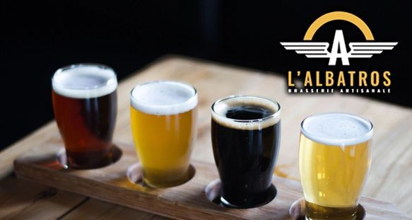 L'Albatros logo with 4 glasses of varying  types of beer