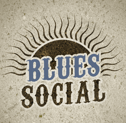 Blues Social text with a stylized half sun behind.