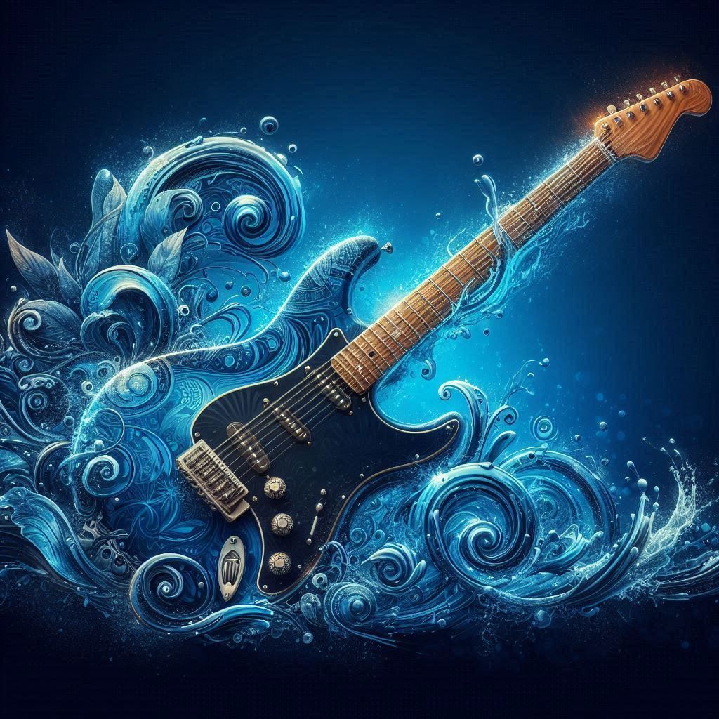 A guitar in a blue wave like design