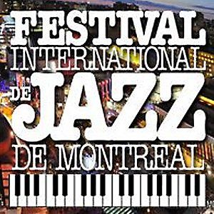 Montreal's International Jazz Festival's Logo with a colour image of the festival site seen from a bird's eye view.