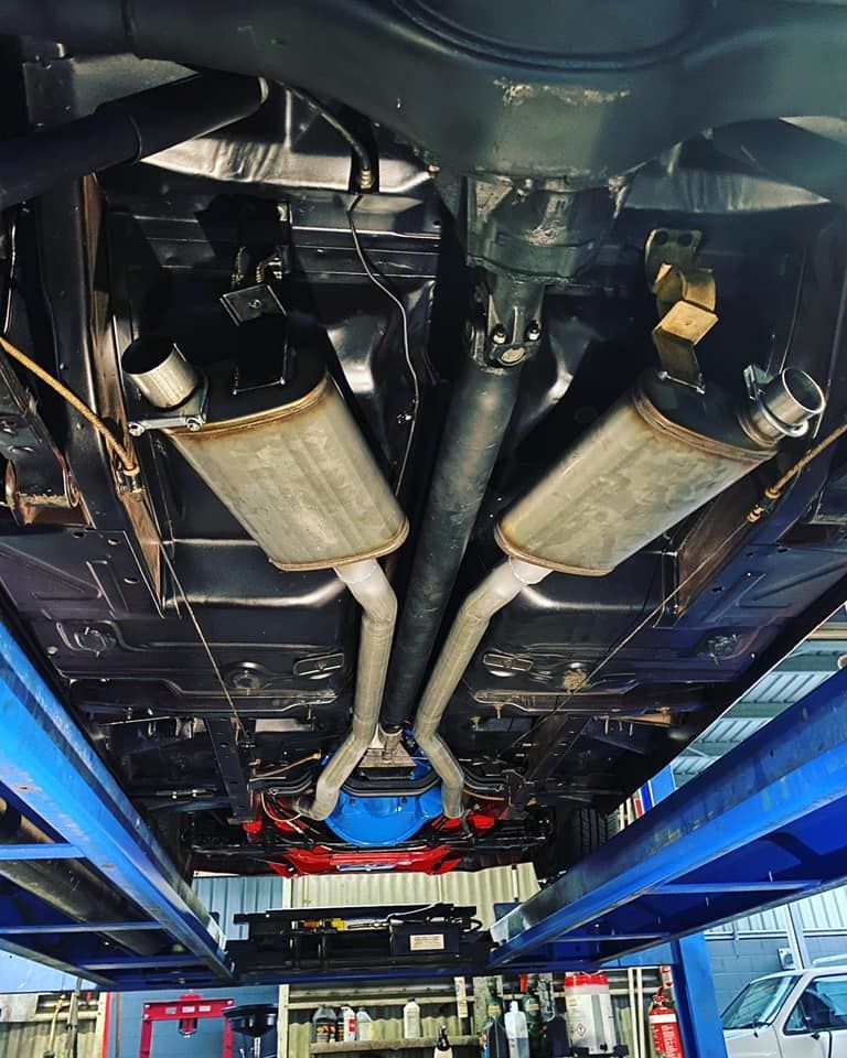 Undercarriage of a Classic Car on a Lift — Atherton Mechanical Services in Cairns, QLD