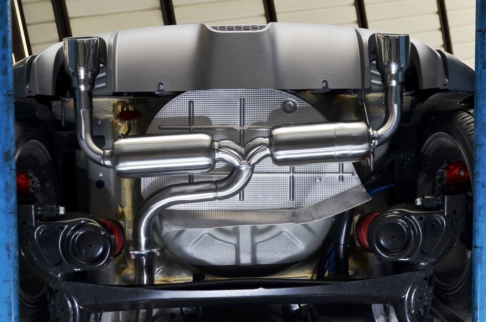 Underside View of a Car With a Custom Exhaust System — Atherton Mechanical Services in Atherton, QLD