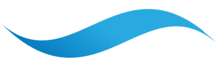A blue, curved wave shape on a white background.