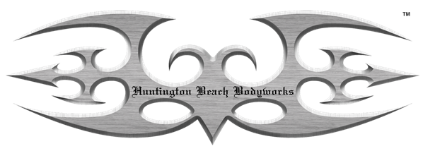 Logo for Huntington Beach Bodyworks, a gray, stylized design with text in the center.