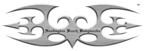 Logo for Huntington Beach Bodyworks, a gray, stylized design with text in the center.